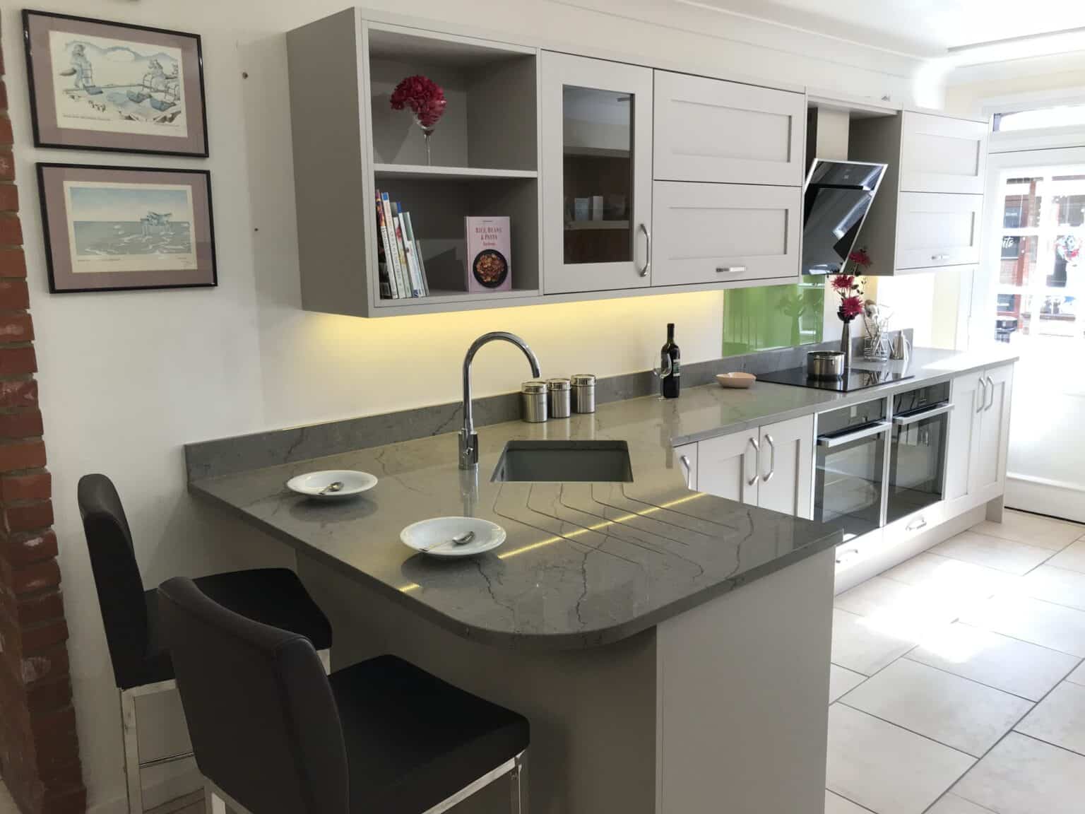 Grey marble quartz worktop kitchen design