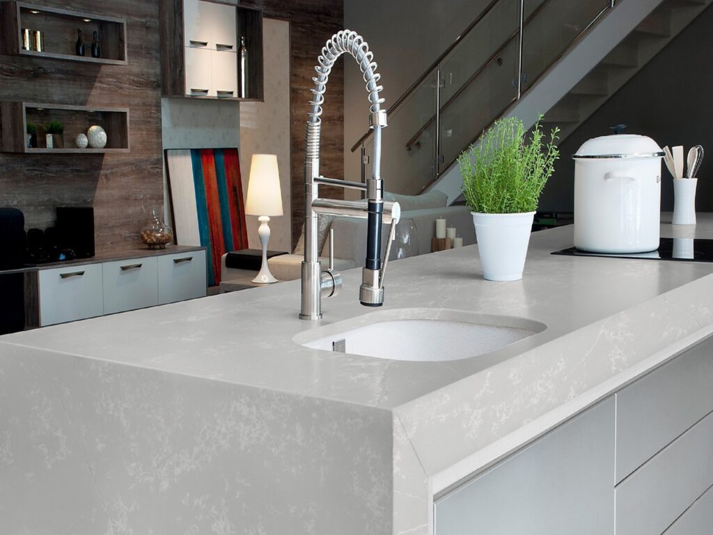Light Grey marble quartz worktop kitchens look